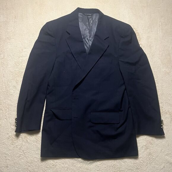 Burberry Other - Vintage Burberrys Blazer Jacket Sz 38 Wool Navy Gold Button Double Breasted Peak